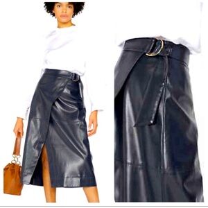 Ted Baker Navy Blue Elii faux Leather A line Wrap Skirt size 4-6